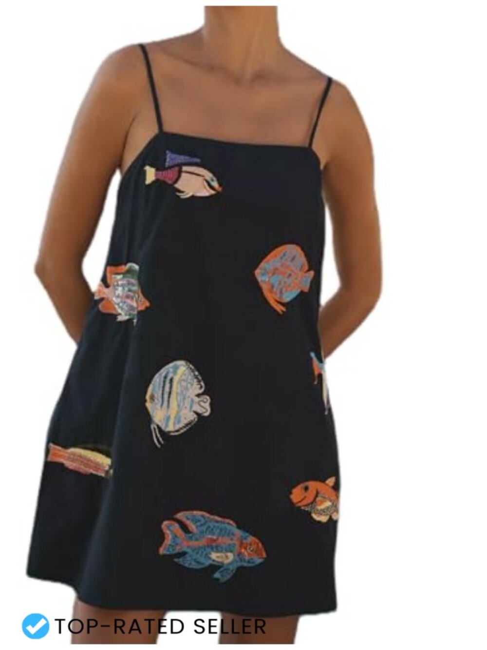 Boho Graffiti Cami Mini Dress Spaghetti Strap A-Line Sundress